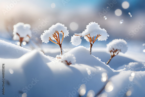 snow covered branches. generative AI.