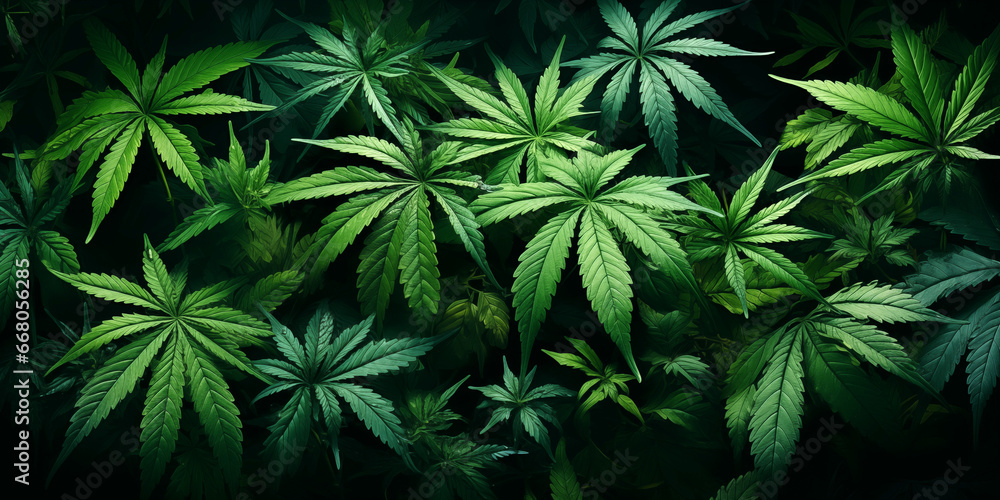 leaves of cannabis marijuana bushes on green background leaves of cannabis marijuana bushes on green background