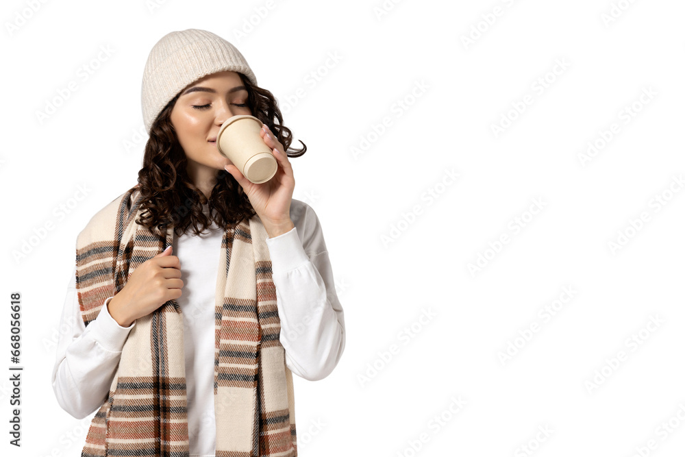 PNG girl with coffee isolated on white background.