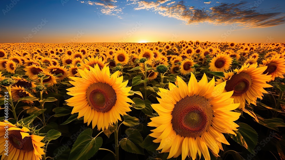 Fototapeta premium Image of a field of ordinary sunflowers.