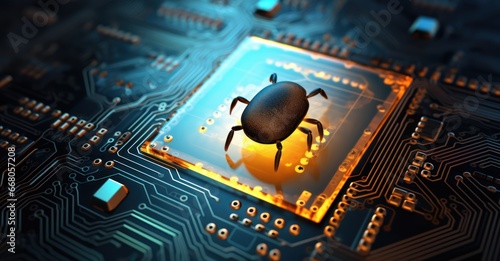 a computer chip with a bug icon, illustrating software vulnerabilities