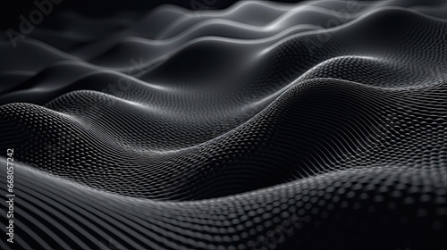 Image of a flowing dot particles wave pattern, with thousands of dynamic dots.