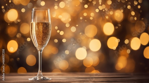 Image of a glass of champagne on a blur background.