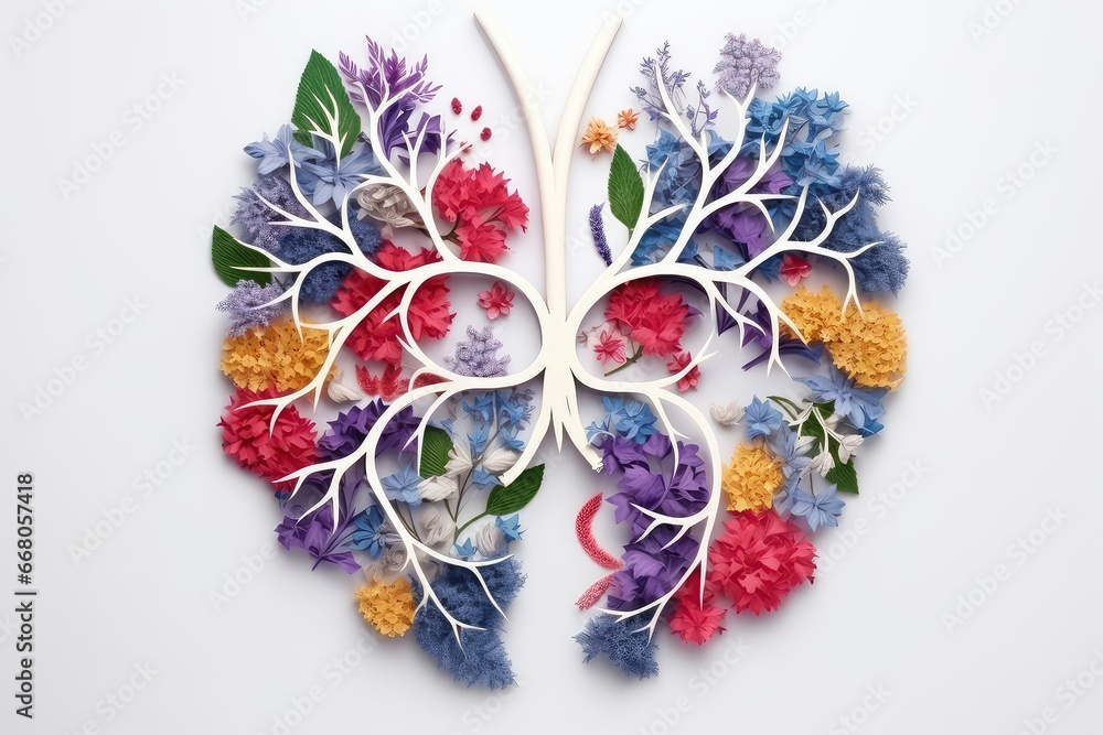 Human Lungs Made Of Flowers, Symbolizing The Importance Of Health And The Environment