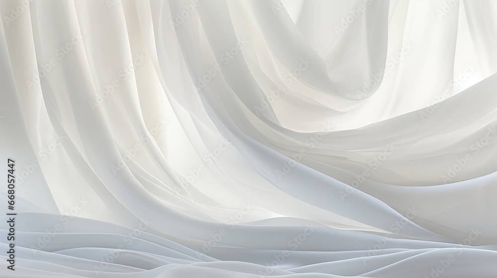 Image of white sheer curtains billowing in the breeze. - obrazy, fototapety, plakaty 