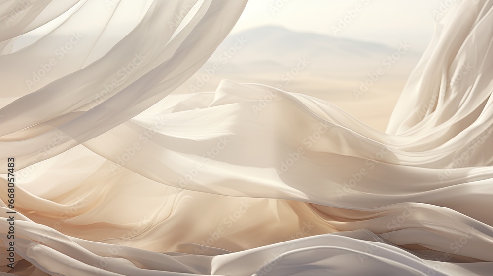 Image of white sheer curtains billowing in the breeze. - obrazy, fototapety, plakaty 