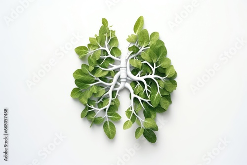 Human Lungs Made Of Green Plant Leaves On White