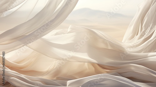 Image of white sheer curtains billowing in the breeze. photo