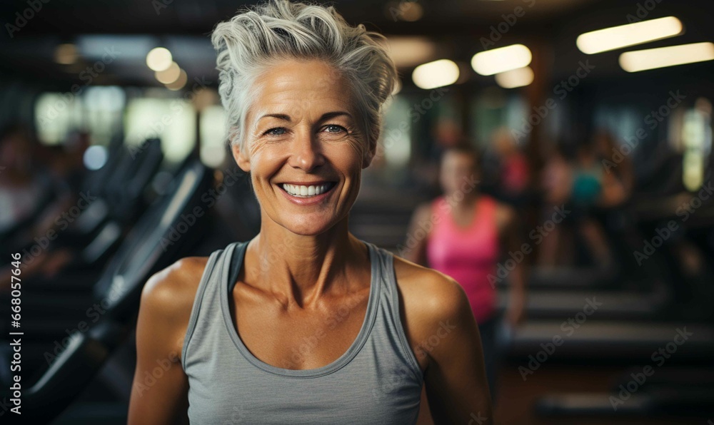 Cheerful Woman with Muscular Build Smiling Indoors Cheerful Woman with Muscular Build Smiling Indoors