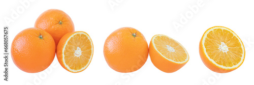 Set of oranges isolated on white background.