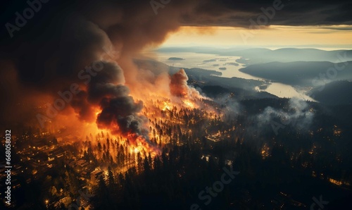 Environmental Emergency  Devastating Wildfire Engulfs Forest in Smoke and Flames