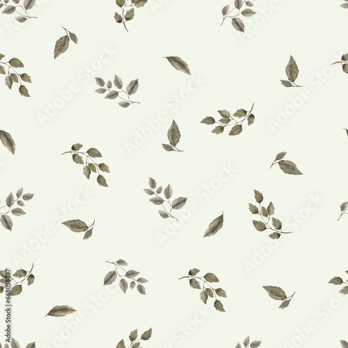Seamless pattern with watercolor vintage flowers and leaves, isolated on colored background