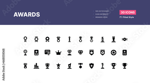 Reward and Badges Icons Pack. Set of premium award icons - Filled Style