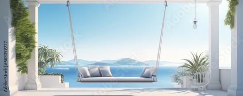 Luxury House Veranda With Sea View And Hanging Swing