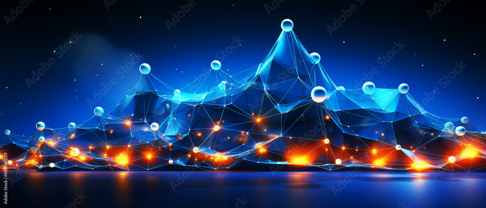 Abstract technology background. Network connection structure with glowing particles.