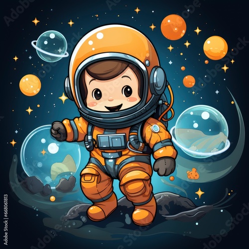 Astronaut Playing Space Water Balloon,Cartoon Illustration, For Printing