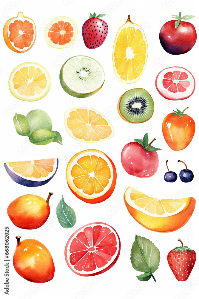 fruit set collection watercolor clipart cute isolated on white background fruit set collection watercolor clipart cute isolated on white background
