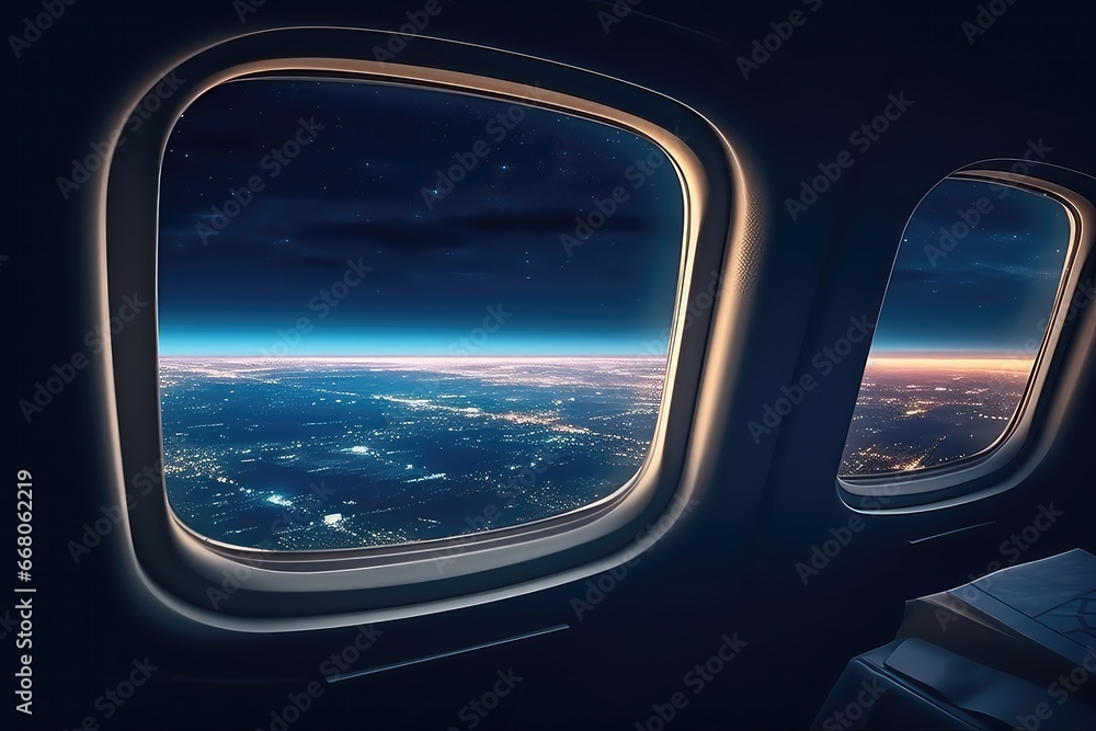 Nighttime City View From Airplane Window With Empty Space Nighttime City View From Airplane Window With Empty Space