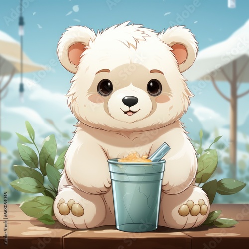 Baby Polar Bear Coffee Cup,Cartoon Illustration, For Printing