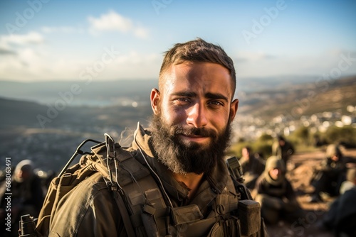 Portrait of an Israeli soldier ready for battle in combat gear