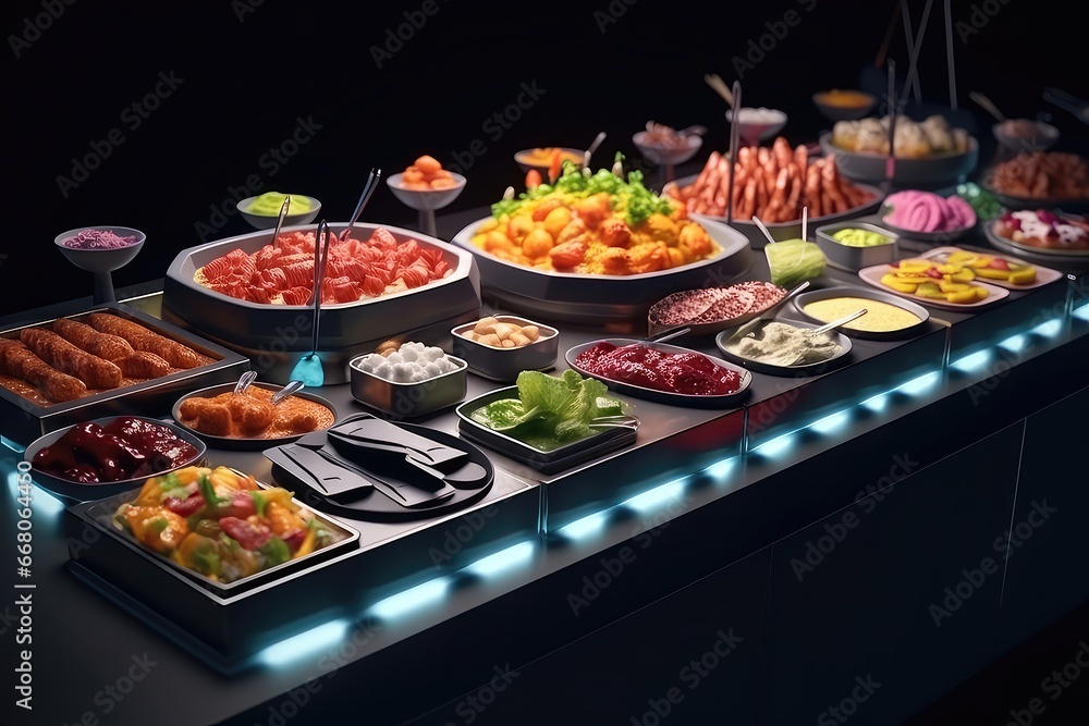 Obraz premium Realistic Buffet Food Made By Artificial Intelligence