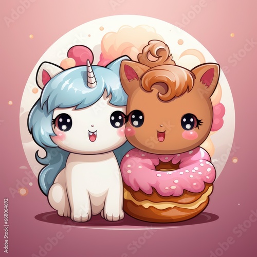 Unicorn Hug DonutIcon,Cartoon Illustration, For Printing photo