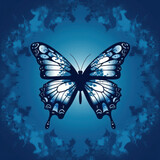 A natural line art of a butterfly on a blue abstract
