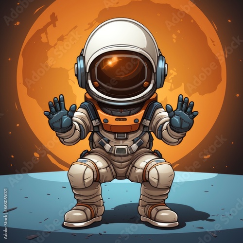 Astronaut Yoga With CoffeeIcon,Cartoon Illustration, For Printing