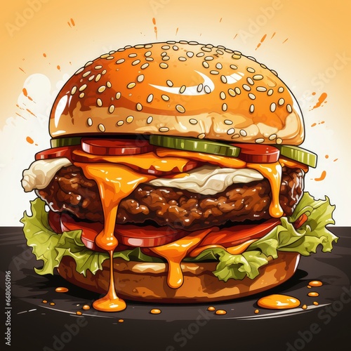 Burger Food FloatingIcon Illustration ,Cartoon Illustration, For Printing photo