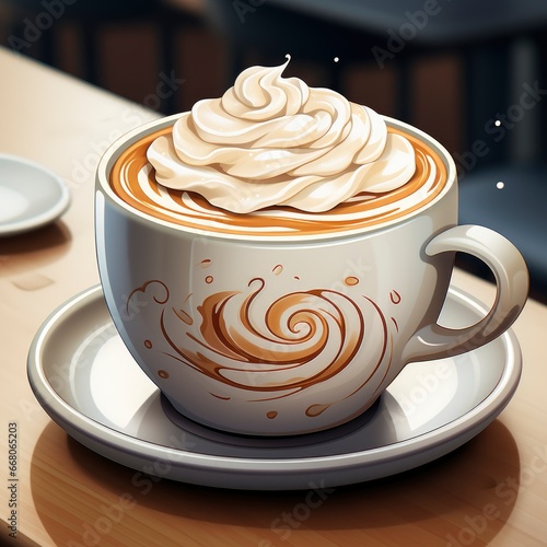 Coffee With Foam FlatStyle,Cartoon Illustration, For Printing