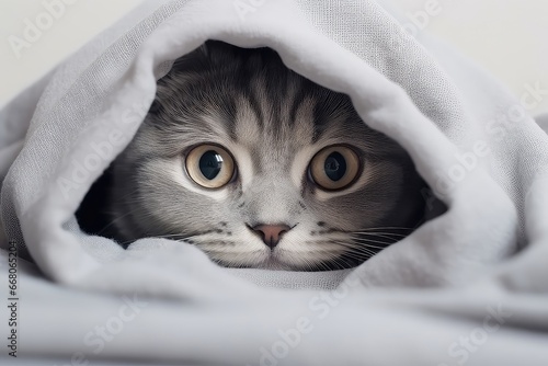 Sick Cat Hiding Under Blanket