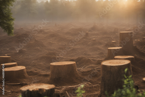 The trees in the forest were cut down, leaving only many stumps