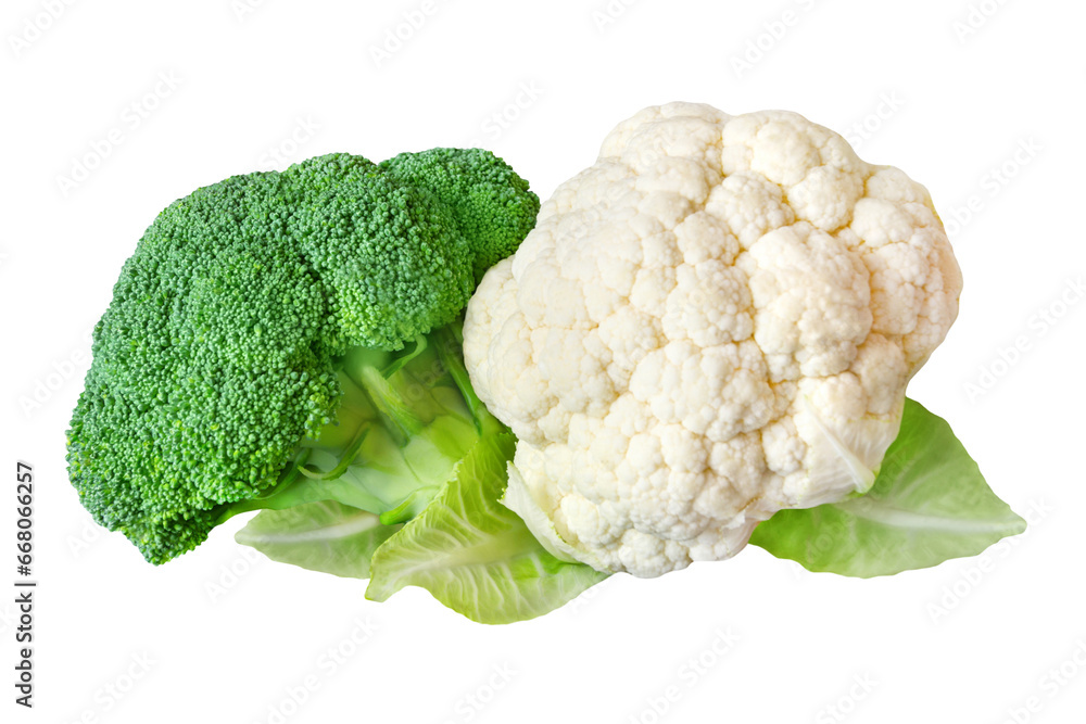 Broccoli and cauliflower cabbage isolated on white background Broccoli and cauliflower cabbage isolated on white background