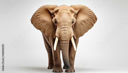 elephant isolated on white background. Elephant isolated with shadow. Elephant looking into the camera. Elephant isolated