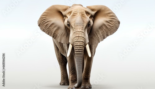 elephant isolated on white background. Elephant isolated with shadow. Elephant looking into the camera. Elephant isolated