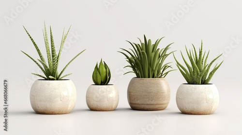 Beautiful plants in ceramic pots isolated on transparent background. 3D rendering. 3D illustration