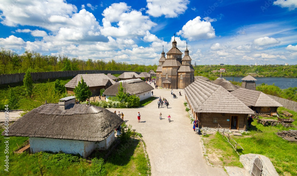 Φωτογραφία Cossacks fortress Zaporizhian Sich on Khortytsya island - one of the most-visited tourist complexes of Zaporizhzhia, Ukraine