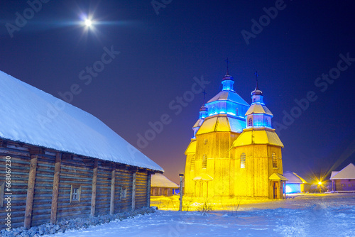 Winter night on cossacks fortress 