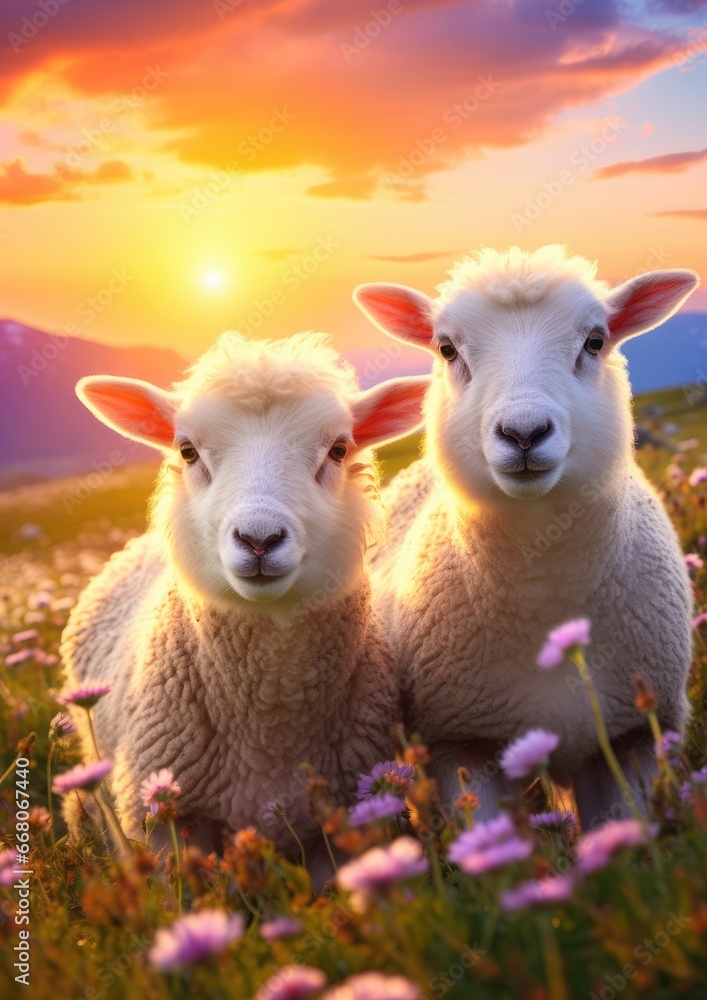Sheep animal in the nice green and healthy landscape high in mountains. Generative Ai Sheep animal in the nice green and healthy landscape high in mountains. Generative Ai