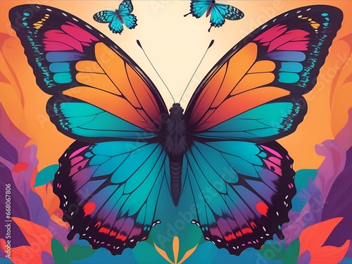 blue,yellow,pink and black colors mixed beautiful butterfly,vector art insect,learn about Butterflies  day © jayalath