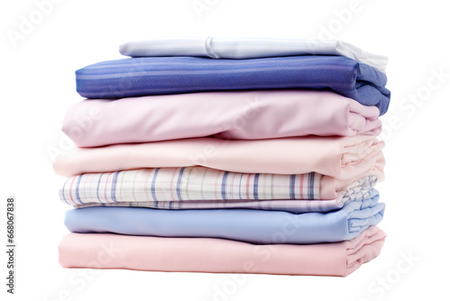 Stacked shirts. Folding clean after laundry collection set isolated on white PNG