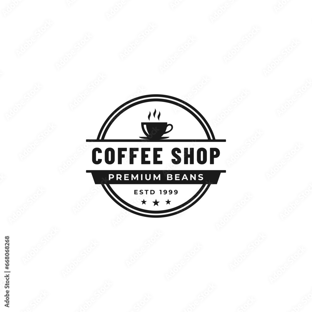 Coffee shop logo or Coffee shop label vector isolated in flat style. Coffee shop logo for product packaging design element. Coffee shop label for packaging design element.