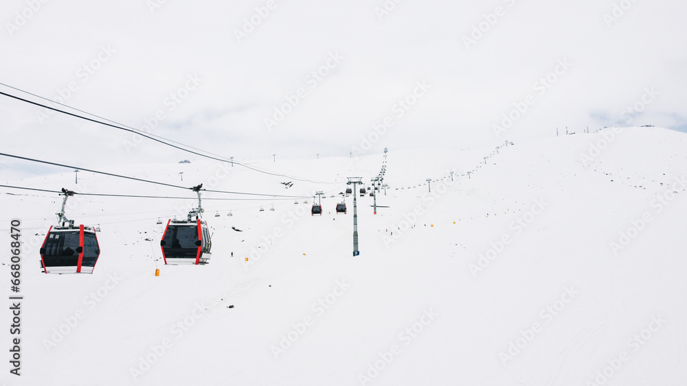 Gondolas in the ski resort aerial view