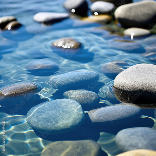  Grey stones on a blue water stock photo 