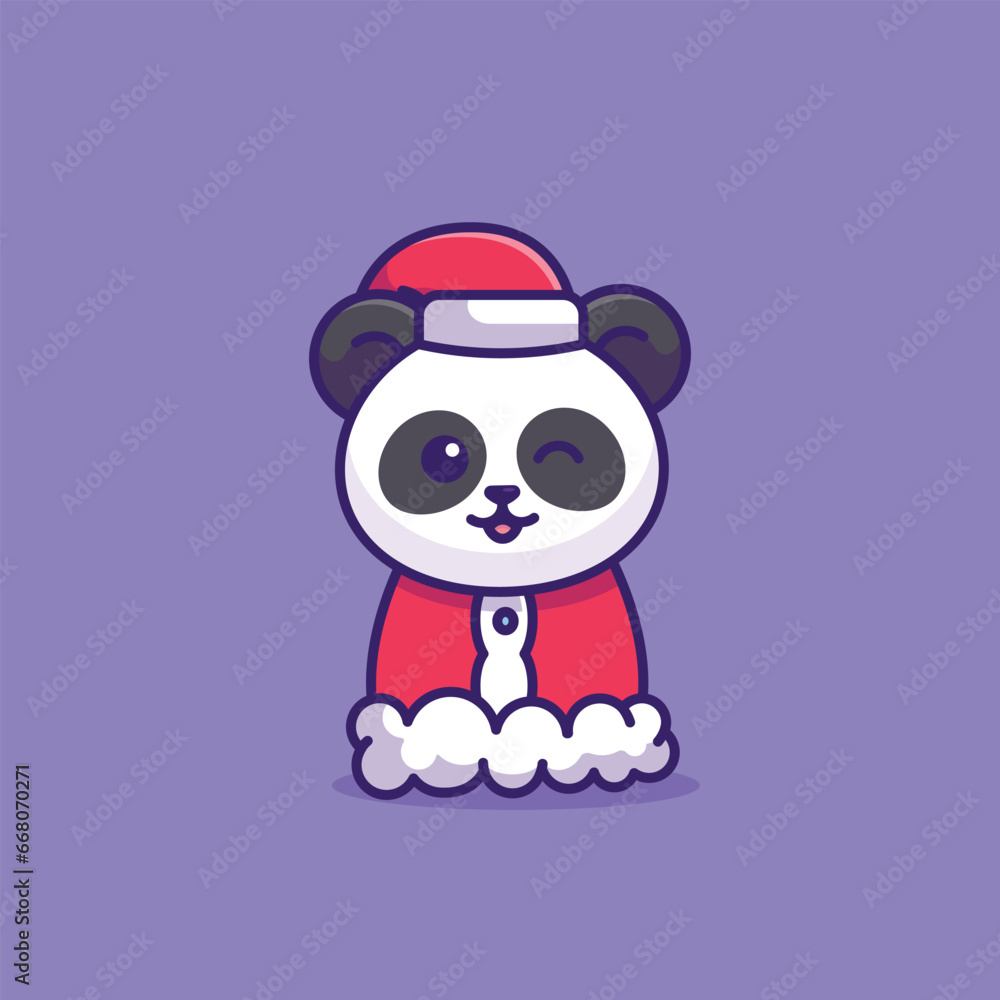 Cute panda christmas costume simple cartoon vector illustration christmas concept icon isolated