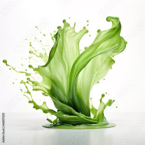 Abstract swirl of green liquid on white background