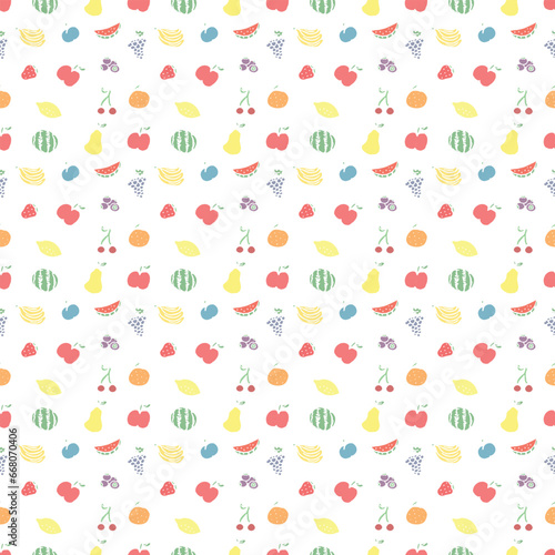 Seamless fruit pattern. doodle background with fruit icons. Fruit background
