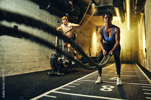 People cross training in a gym