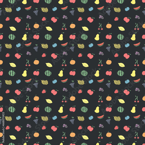Seamless fruit pattern. doodle background with fruit icons. Fruit background