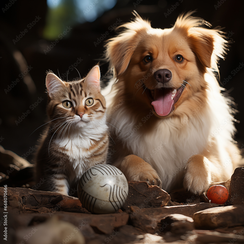 Cat and dog Playing